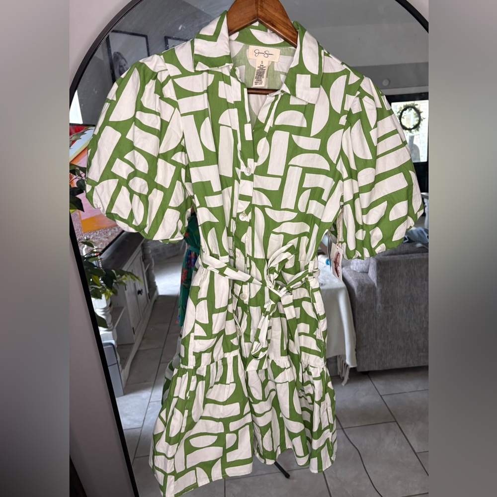 Button Up Bubble Sleeve Dress